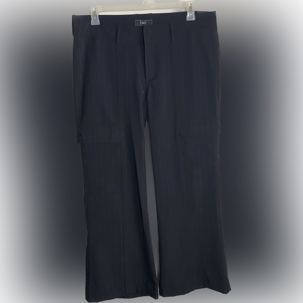 Vintage 90s LEI red pin stripe wide leg black dress pants cargo pockets sz J 17